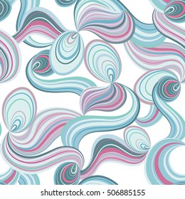 Abstract wave line and loops seamless pattern. Grid swirl wavy ornamental background. Chaotic flow motion texture. Geometric festive doodle wallpaper