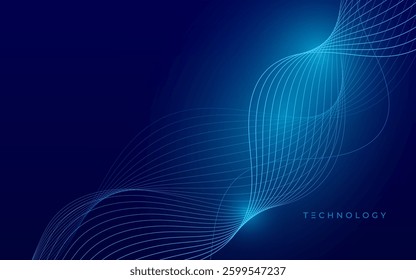Abstract Wave, Line Particle Technology Background.Dark blue gradations,colorful. Trendy.Bright light,abstract background.Vector illustration