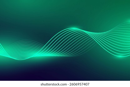 Abstract Wave, Line Particle Technology Background.Green gradations, bright color, Trendy.abstract background.Vector illustration	