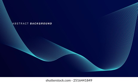 Padrão de linha de onda abstrata em plano de fundo azul escuro. Conceito de tecnologia futurista. Terno para banner, cartaz, capa, brochura, folheto, site