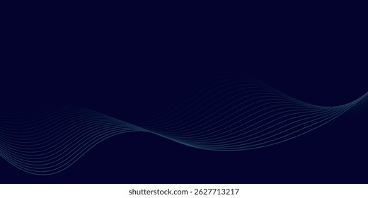 Padrão de linha de onda abstrata em plano de fundo azul escuro. Conceito de tecnologia futurista. Terno para banner, cartaz, capa, brochura, folheto, site