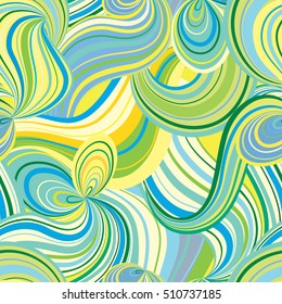 Abstract wave line seamless pattern. Grid swirl wavy background. Ornamental chaotic flow motion texture. Geometric floral doodle wallpaper