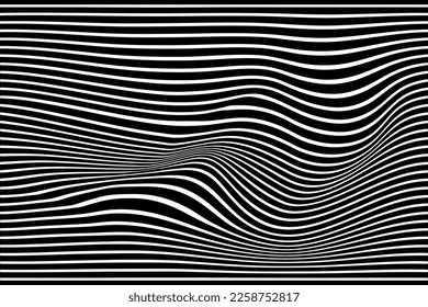 Abstract wave line strip. Distortion lines wavy background. Distort stripes. Op art optical abstract modern pattern. Illusion waves design. Black and white vector illustration.