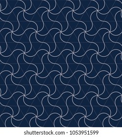 Abstract wave line triangle seamless pattern on navy. Abstract line pattern background on white , Curve line pattern , Vector