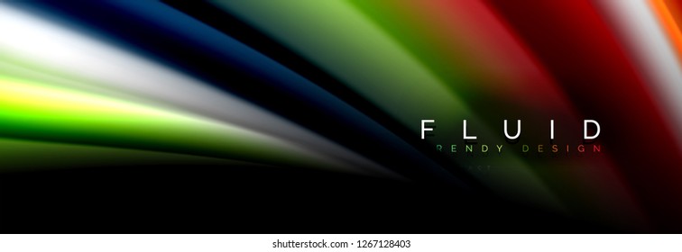 Abstrakte Wellenlinie Wasser 3D Hintergrund. Wellenflüssige Form. Schmutzspritzer mit Farbmischung auf Schwarz, Vektorgrafik