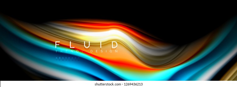 Abstract wave line water 3d background. Wave liquid shape. Splash ink paint mixing on black, vector illustration