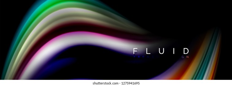 Abstract wave line water 3d background. Wave liquid shape. Splash ink paint mixing on black, vector illustration