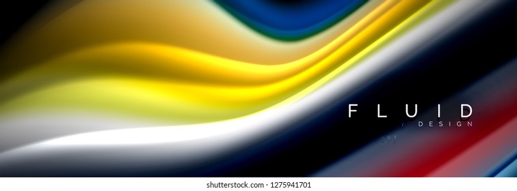 Abstract wave line water 3d background. Wave liquid shape. Splash ink paint mixing on black, vector illustration
