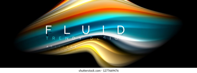 Abstract wave line water 3d background. Wave liquid shape. Splash ink paint mixing on black, vector illustration