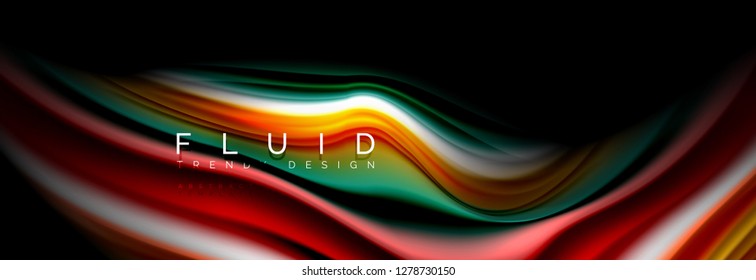 Abstract wave line water 3d background. Wave liquid shape. Splash ink paint mixing on black, vector illustration