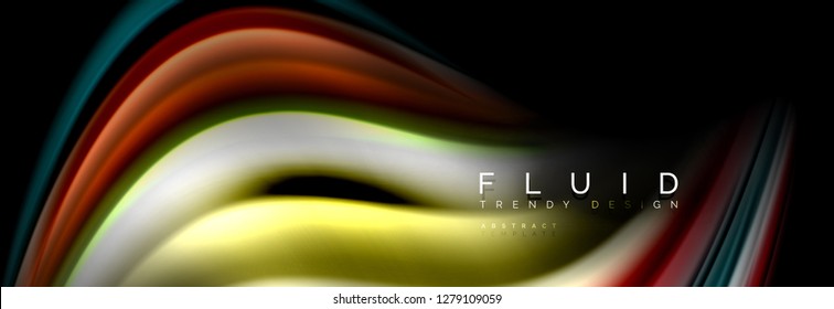 Resumen de la línea de olas de agua 3d fondo. Forma líquida ondulada. Mezcla de pintura con tinta de salpicadura en la ilustración negra vectorial