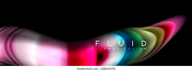 Abstrakte Wellenlinie Wasser 3D Hintergrund. Wellenflüssige Form. Schmutzspritzer mit Farbmischung auf Schwarz, Vektorgrafik