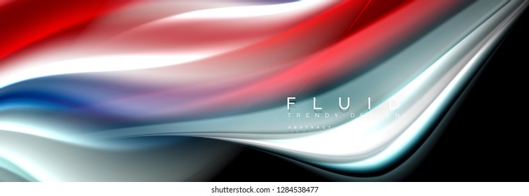 Abstract wave line water 3d background. Wave liquid shape. Splash ink paint mixing on black, vector illustration