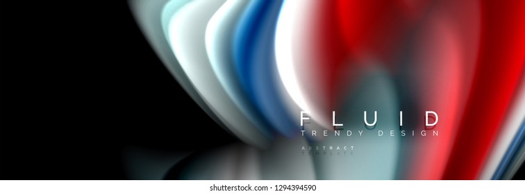 Abstrakte Wellenlinie Wasser 3D Hintergrund. Wellenflüssige Form. Schmutzspritzer mit Farbmischung auf Schwarz, Vektorgrafik