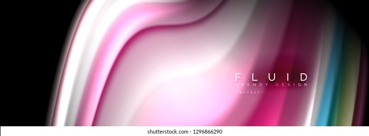 Abstract wave line water 3d background. Wave liquid shape. Splash ink paint mixing on black, vector illustration