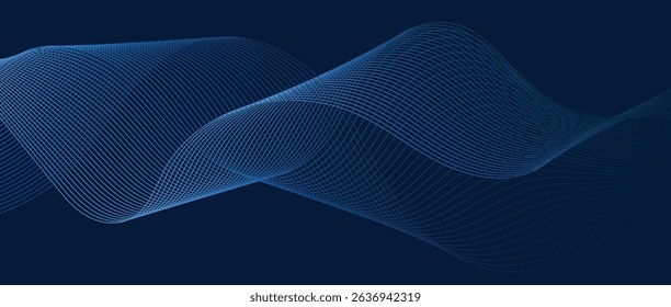 Abstract wave lines in blue gradient on dark background. Futuristic and dynamic look, perfect for tech, digital, and modern design projects.