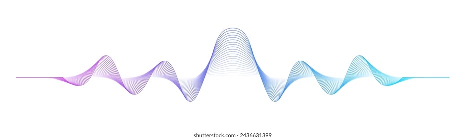 Líneas de onda abstractas de la red neuronal fluida dinámica luz azul púrpura aislada sobre fondo transparente. Elemento de diseño vectorial para tecnología de IA, banner de ciencia, ecualizador de música o concepto de onda de sonido