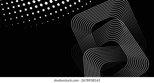 Líneas de onda Abstractas dinámica fluyendo luz blanca aislada sobre fondo negro. Ilustración vectorial.