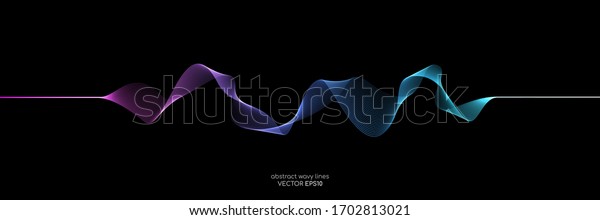 Abstract wave lines dynamic\
flowing colorful light isolated on black background. Vector\
illustration design element in concept of music, party, technology,\
modern.