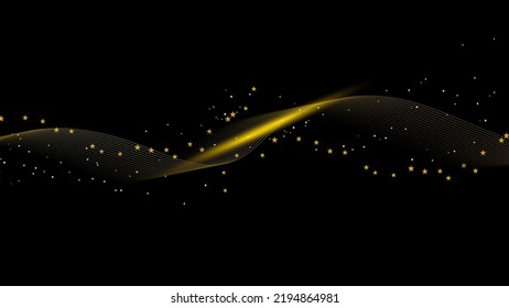 Abstract wave lines elements with glowing light on black background luxury style. Vector graphic illustration.