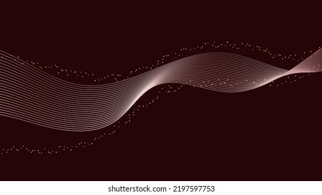 Abstract wave lines elements with glowing light on brown background luxury style. Vector graphic illustration.