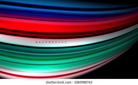 Abstract wave lines fluid color stripes on black background. Vector artistic illustration for presentation, app wallpaper, banner or poster