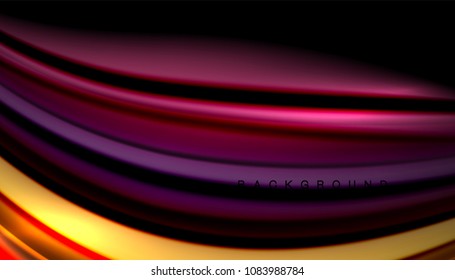 Abstract wave lines fluid color stripes on black background. Vector artistic illustration for presentation, app wallpaper, banner or poster