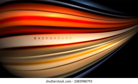 Abstract wave lines fluid color stripes on black background. Vector artistic illustration for presentation, app wallpaper, banner or poster