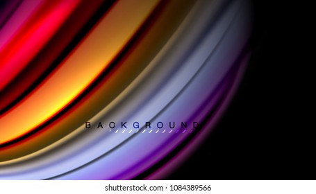 Abstract wave lines fluid color stripes on black background. Vector artistic illustration for presentation, app wallpaper, banner or poster