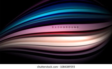 Abstract wave lines fluid color stripes on black background. Vector artistic illustration for presentation, app wallpaper, banner or poster