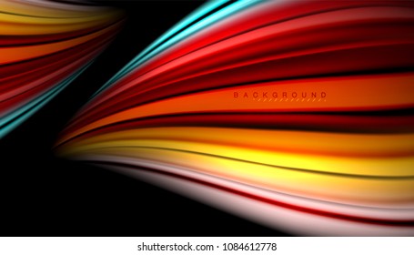 Abstract wave lines fluid color stripes on black background. Vector artistic illustration for presentation, app wallpaper, banner or poster