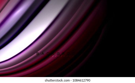 Líneas de onda abstractas rayas de color de fluidos sobre fondo negro. Ilustración artística vectorial para presentación, fondo de pantalla de aplicación, cartel o afiche