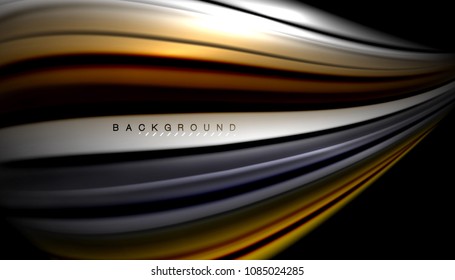 Abstract wave lines fluid color stripes on black background. Vector artistic illustration for presentation, app wallpaper, banner or poster