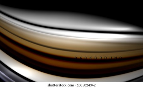 Abstract wave lines fluid color stripes on black background. Vector artistic illustration for presentation, app wallpaper, banner or poster