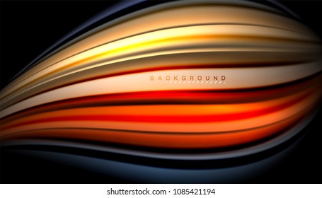 Abstract wave lines fluid color stripes on black background. Vector artistic illustration for presentation, app wallpaper, banner or poster
