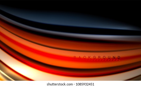 Abstract wave lines fluid color stripes on black background. Vector artistic illustration for presentation, app wallpaper, banner or poster