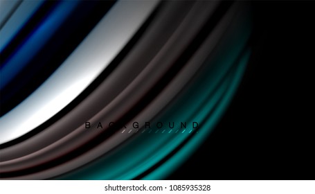 Abstract wave lines fluid color stripes on black background. Vector artistic illustration for presentation, app wallpaper, banner or poster