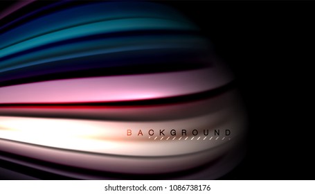 Abstract wave lines fluid color stripes on black background. Vector artistic illustration for presentation, app wallpaper, banner or poster