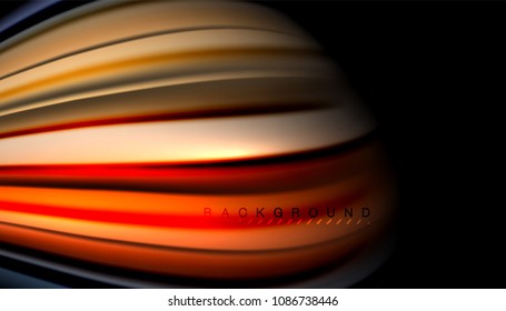 Abstract wave lines fluid color stripes on black background. Vector artistic illustration for presentation, app wallpaper, banner or poster