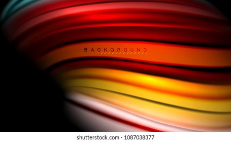 Abstract wave lines fluid color stripes on black background. Vector artistic illustration for presentation, app wallpaper, banner or poster