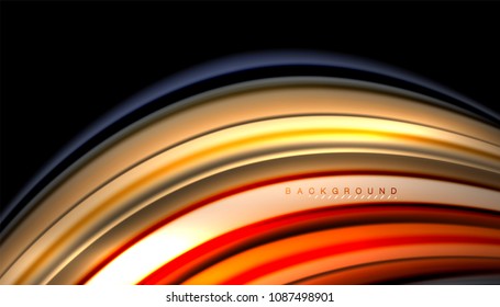 Abstract wave lines fluid color stripes on black background. Vector artistic illustration for presentation, app wallpaper, banner or poster