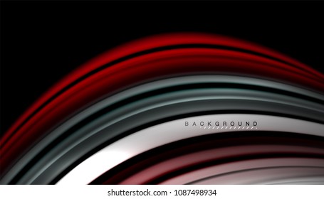Abstract wave lines fluid color stripes on black background. Vector artistic illustration for presentation, app wallpaper, banner or poster
