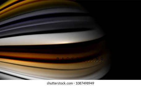 Abstract wave lines fluid color stripes on black background. Vector artistic illustration for presentation, app wallpaper, banner or poster