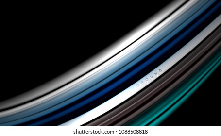 Abstract wave lines fluid color stripes on black background. Vector artistic illustration for presentation, app wallpaper, banner or poster