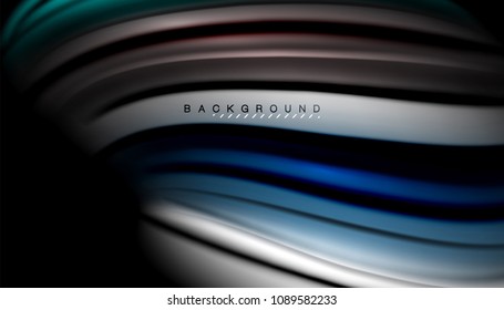 Abstract wave lines fluid color stripes on black background. Vector artistic illustration for presentation, app wallpaper, banner or poster