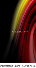 Resumen de líneas de onda fluidos estilo arco iris rayas de color sobre fondo negro. Ilustración artística vectorial para presentación, fondo de pantalla de aplicación, cartel o afiche