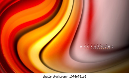 Resumen de líneas de onda fluidos estilo arco iris rayas de color sobre fondo negro. Ilustración artística vectorial para presentación, fondo de pantalla de aplicación, cartel o afiche