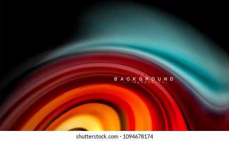 Abstrakte Wellenlinien fließende Regenbogenfarben-Streifen auf schwarzem Hintergrund. Vektorgrafik zur Präsentation, App-Bildschirmhintergrund, Banner oder Poster