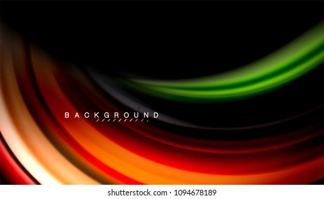 Abstract wave lines fluid rainbow style color stripes on black background. Vector artistic illustration for presentation, app wallpaper, banner or poster