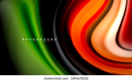 Abstrakte Wellenlinien fließende Regenbogenfarben-Streifen auf schwarzem Hintergrund. Vektorgrafik zur Präsentation, App-Bildschirmhintergrund, Banner oder Poster